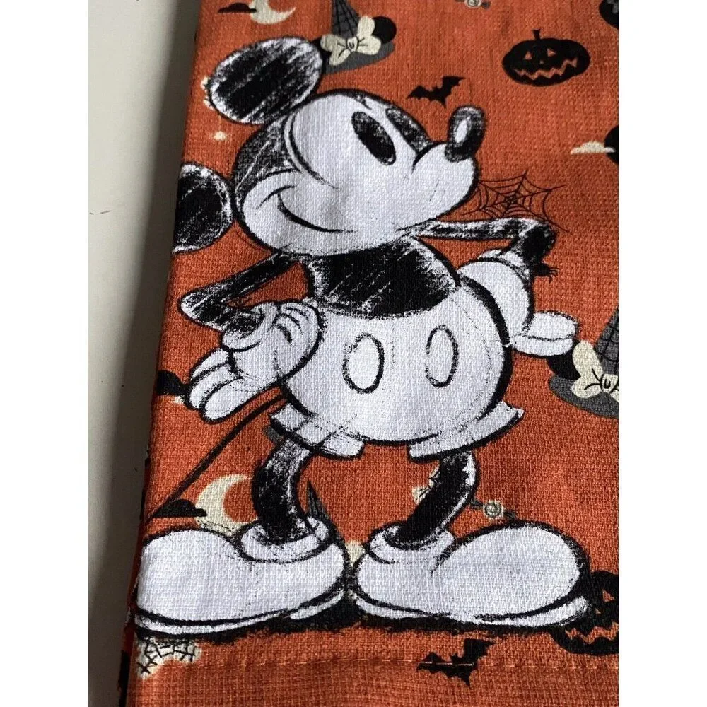 2 Pack Disney Mickey Mouse Halloween Kitchen Towels Jack O Lantern Witch Hat NEW